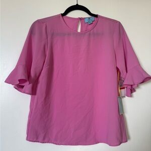 CeCe Vibrant Pink Blouse with Ruffle Sleeves